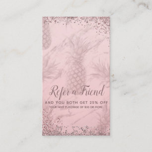 Roze Roze Goud Glitter Ananas Verwijs een Vriend Aanbevelingskaartje