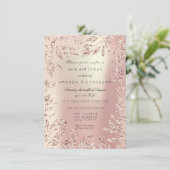 Roze Roze Goud Glitter Bladeren Bloem Frame Parelm Kaart (Staand voorkant)