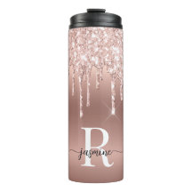 Roze Roze Goud Glitter Drips Ombre Monogram