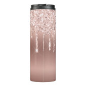 Roze Roze Goud Glitter Drips Ombre Monogram Thermosbeker (Achterkant)