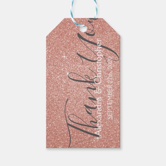 Roze Roze Goud Glitter en Glans Bedankt Cadeaulabel (Voorkant)