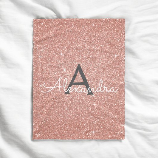 Roze Roze Goud Glitter Monogram Naam Fleece Deken