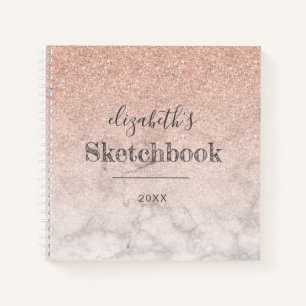 Roze Roze Goud Glitter Ombre Marmer Schetsboek Notitieboek