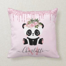 Roze roze goud glitter schattige panda gooien kuss