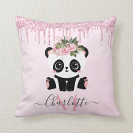 Roze roze goud glitter schattige panda gooien kuss kussen