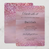 Roze Roze Goud Glitter Verjaardag Kaart (Voorkant / Achterkant)