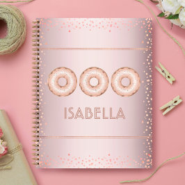 Roze roze goud glitters doughnuts naam modern meis notitieboek