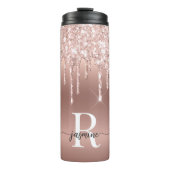 Roze Roze Goud Glitters Druipers Ombre Monogram Thermosbeker (Voorkant)