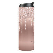 Roze Roze Goud Glitters Druipers Ombre Monogram Thermosbeker (Gedraaid links)