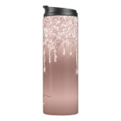 Roze Roze Goud Glitters Druipers Ombre Monogram Thermosbeker (Geroteerd rechts)