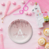 Roze Roze Goud Glitters & Fonkelend Monogram Verja Papieren Bordje (Feest)