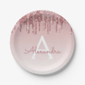 Roze Roze Goud Glitters & Fonkelend Monogram Verja Papieren Bordje (Voorkant)