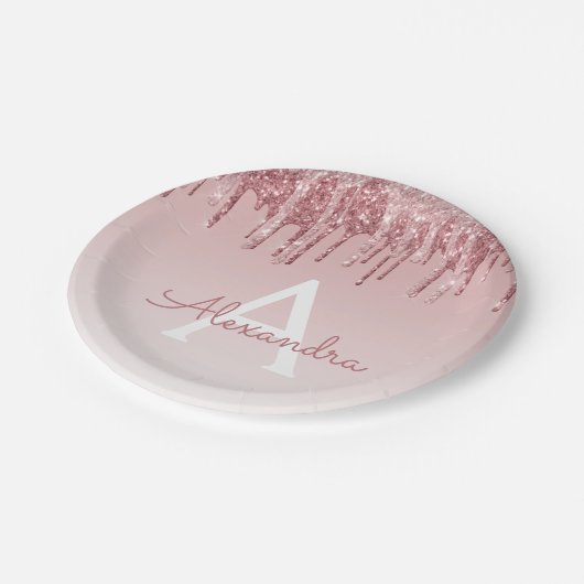 Roze Roze Goud Glitters & Fonkelend Monogram Verja Papieren Bordje (Gekanteld)