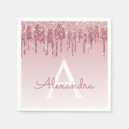 Roze Roze Goud Glitters & Glans Monogram Verjaarda Servet