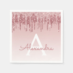 Roze Roze Goud Glitters & Glans Monogram Verjaarda Servet