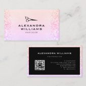 Roze Roze Goud Glitters QR Code Schaar Modern Visitekaartje (Voorkant / Achterkant)