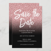 Roze Roze Goud Glitters Zwart Ombre Save The Date (Voorkant / Achterkant)