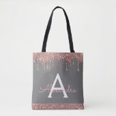 Roze Roze Goud Grijs Glitter Elegant Monogram Tote Bag (Voorkant)
