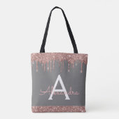 Roze Roze Goud Grijs Glitter Elegant Monogram Tote Bag (Achterkant)