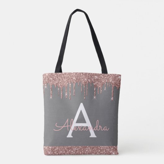 Roze Roze Goud Grijs Glitter Elegant Monogram Tote Bag (Achterkant)