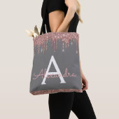 Roze Roze Goud Grijs Glitter Elegant Monogram Tote Bag (Dichtbij)