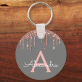 Roze Roze Goud Houtskool Grijs Glitter Monogram Sleutelhanger (Voorkant)