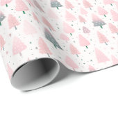 Roze Roze Goud Kerstbomen Witte Kerst Cadeaupapier (Rol Hoek)