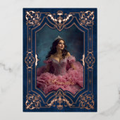 Roze Roze Goud Masquerade Foto Quinceanera Folie Uitnodiging (Voorkant)