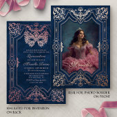 Roze Roze Goud Masquerade Foto Quinceanera Folie Uitnodiging