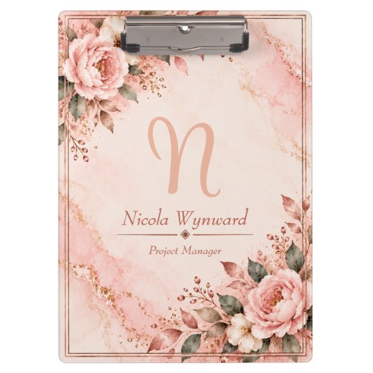 Roze Roze Goud Monogram Klembord (Voorkant)