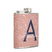 Roze Roze Goud Navy Blauwe Glitter Glans Monogram Heupfles (Rechts)