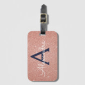 Roze Roze Goud Navy Blauwe Glitter Monogram Bagagelabel (Voorkant (verticaal))