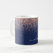 Roze Roze Goud Navyblauw Glitter Monogram Koffiemok (Voorkant links)