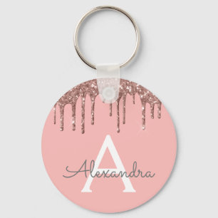 Roze Roze Goud Nep Glitterende Monogram Sleutelhanger