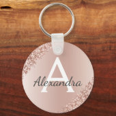 Roze Roze Goud Nep RVS Monogram Sleutelhanger (Voorkant)