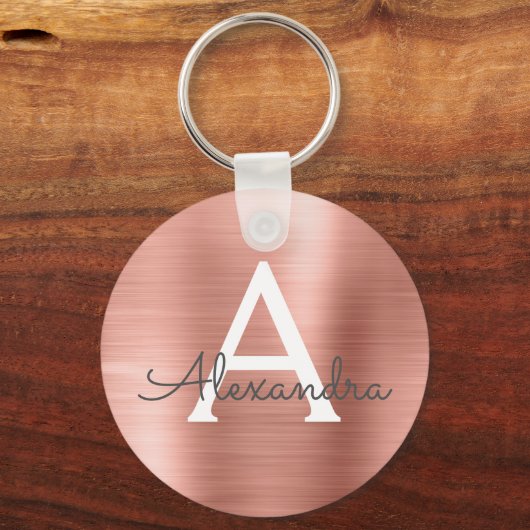 Roze Roze Goud Nep RVS Monogram Sleutelhanger (Voorkant)