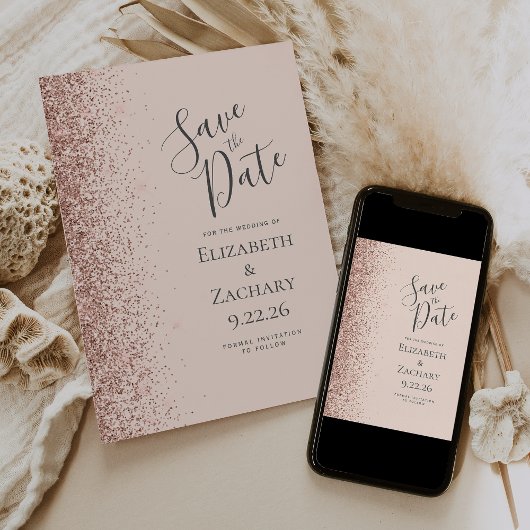 Roze Roze Goud Save the Date Aankondiging