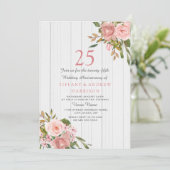 Roze Roze Goud Wit 25-jarig Huwelijksjubileum Kaart (Staand voorkant)