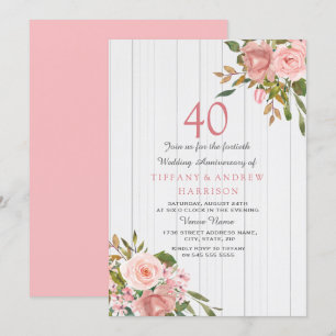 Roze Roze Goud Wit 40ste Huwelijksjubileum Kaart
