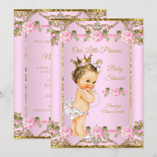 Roze Roze Goud Witte Prinses Baby Shower Bruinhari Kaart