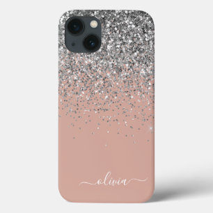 Roze Roze Goud Zilver Glitter Monogram Case-Mate iPhone Case
