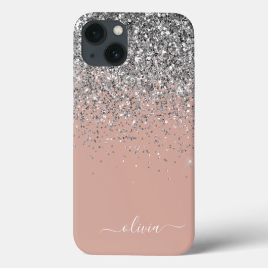 Roze Roze Goud Zilver Glitter Monogram Case-Mate iPhone Case (Achterkant)