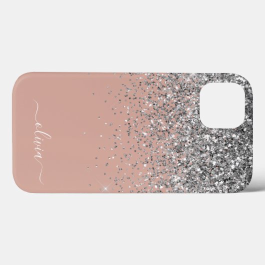 Roze Roze Goud Zilver Glitter Monogram Case-Mate iPhone Case (Achterkant (horizontaal))
