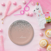 Roze Roze Goud Zilver Glitter Monogram Papieren Bordje (Feest)