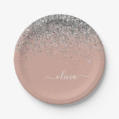 Roze Roze Goud Zilver Glitter Monogram Papieren Bordje (Voorkant)