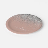 Roze Roze Goud Zilver Glitter Monogram Papieren Bordje (Gekanteld)
