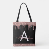 Roze Roze Goud Zwart Glitter Elegant Monogram Tote Bag (Achterkant)