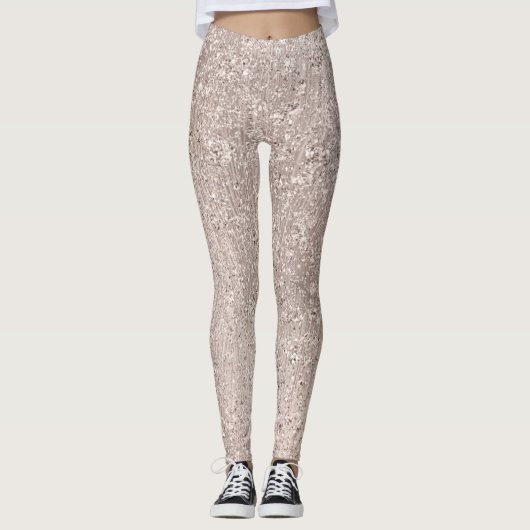 Roze roze goudbrij Glitter Ivory Titanium Glam Leggings (Voorkant)