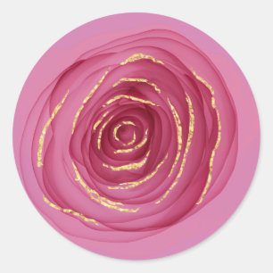 Roze Roze Gouden Bloem Favor Delicate Ing Geschild Ronde Sticker