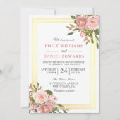 Roze Roze Gouden Bloemen Dubbele Rand Trouw Kaart (Voorkant)